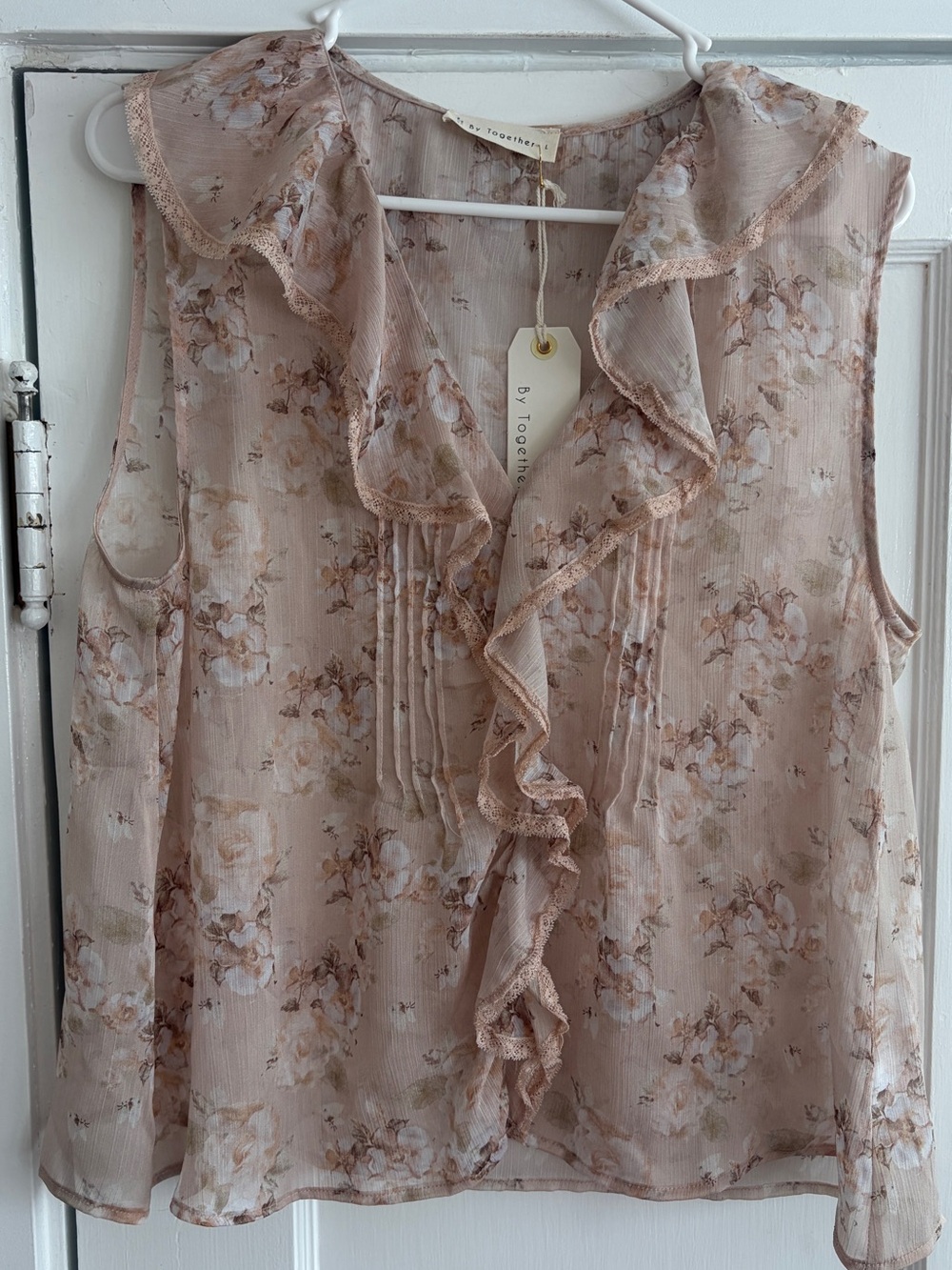 By Together Blush Floral Ruffle Sleeveless Top